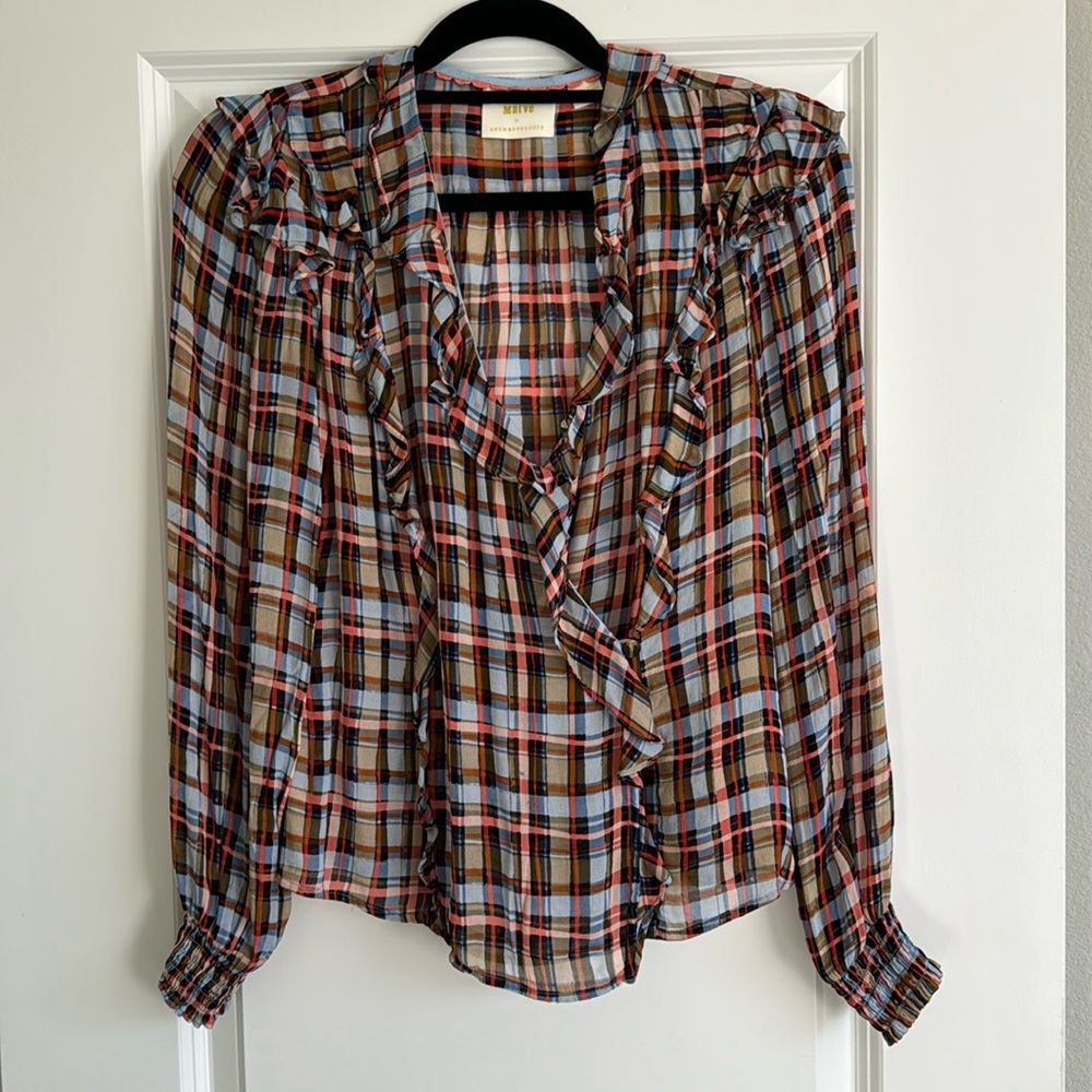 Mauve Sheer plaid crossover blouse